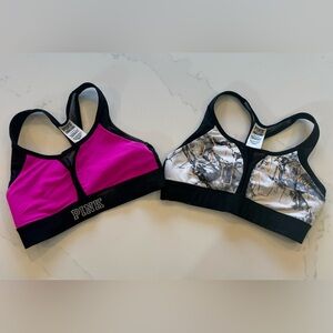 PINK Victoria's Secret Duo Sports Bras in Hot Pink and Marble Print